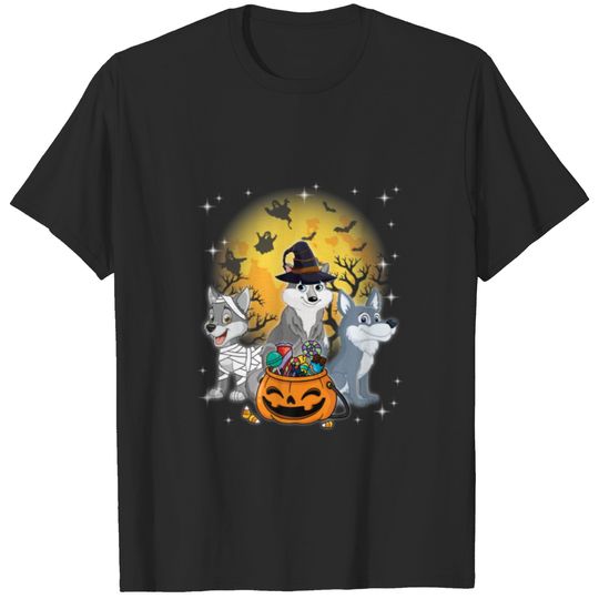 Funny Halloween Wolf Witch Pumpkin Mummy Dog Lover T-shirt