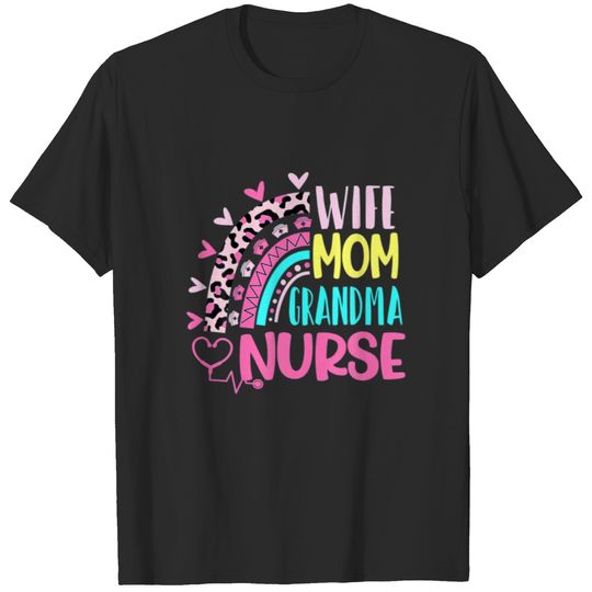 Leopard Rainbow Wife Mom Grandma Nurse Happy Mothe T-shirt