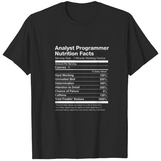 Analyst Programmer Nutrition Facts List Funny T-shirt