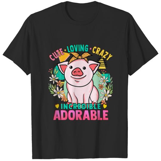 Cute Kawaii - Pig With Bandana - Loving Crazy Ador T-shirt