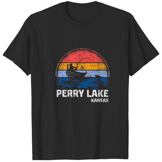 Vintage Retro Kansas Perry Lake Summer Fishing T-shirt