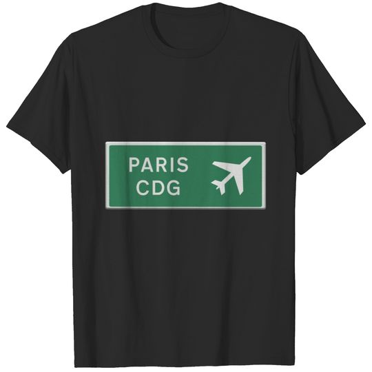 Road sign for Paris Charles de Gaulle CDG airport. T-shirt