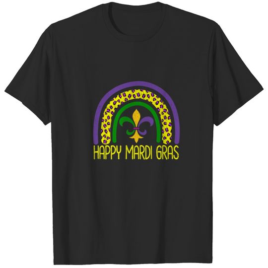 Cute Leopard Rainbow Happy Mardi Gras Women T-shirt