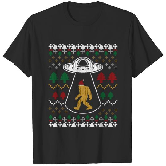 Santa Claus Ufo Alien Bigfoot Ugly Christmas T-shirt