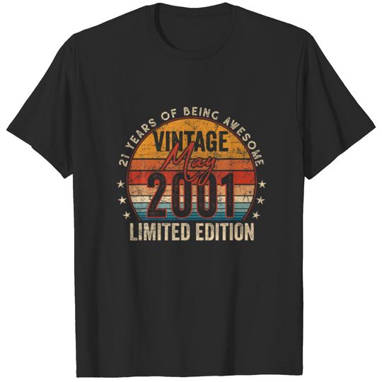 21St Birthday Gift Vintage May 2001 21 Years Old T-shirt