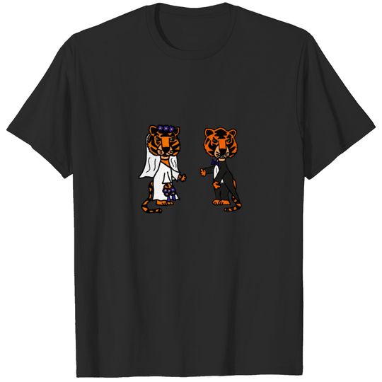 Funny Bride and Groom Tiger Wedding Art T-shirt