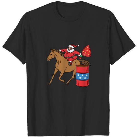 Barrel Racing Christmas Santa on Barrel Horse T-shirt