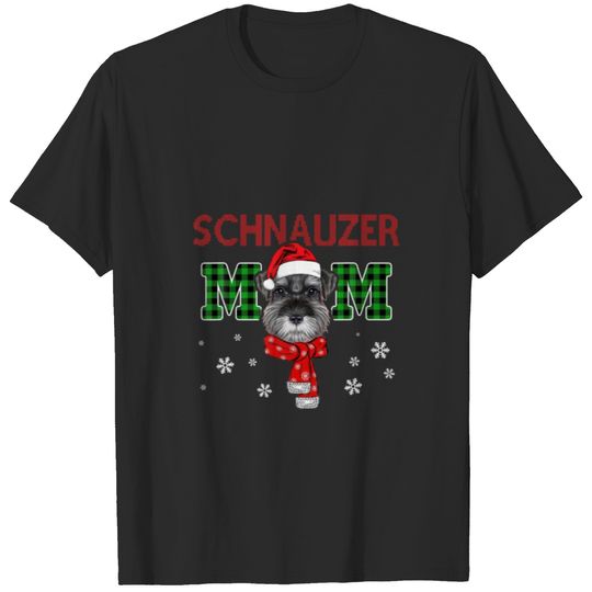 Christmas Schnauzer Mom Plaid Santa Hat Cute Dog L T-shirt