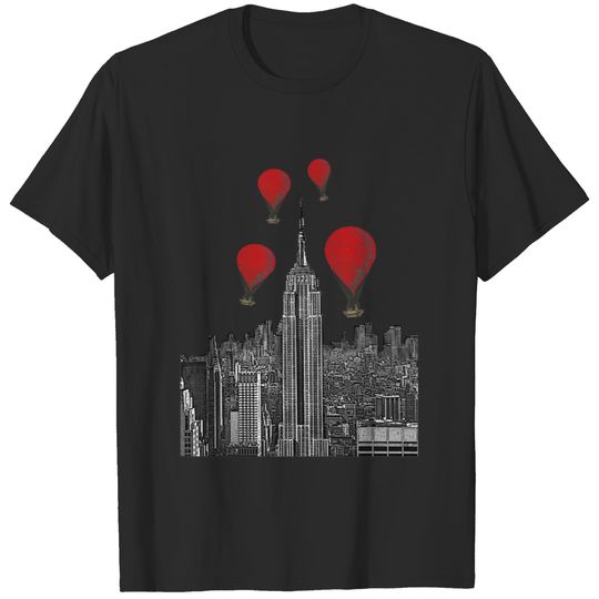Empire State Building and Red Hot Air Balloons T-shirt