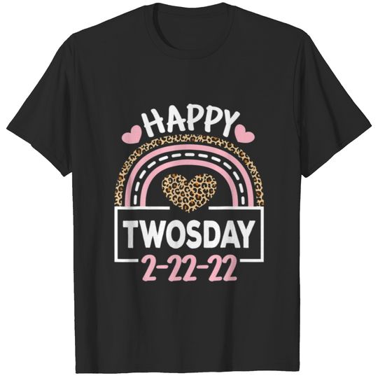 Cute Happy Twosday 2-22-22 Pink Rainbow 22Nd Febru T-shirt