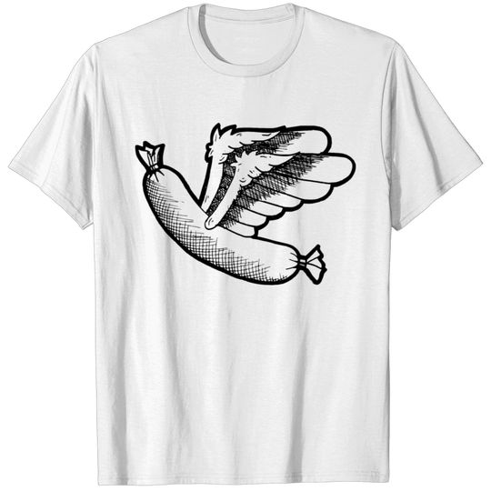 flying sausage, bockwurst, bratwurst T-shirt