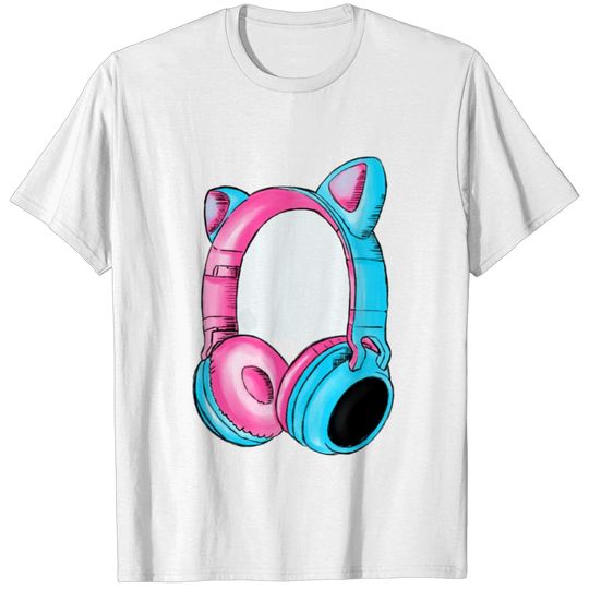 fone de ouvido com orelhas rosa e azul T-shirt