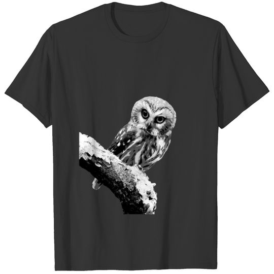 Owl On Tree Branch Nocturnal Predator Birds T-shirt