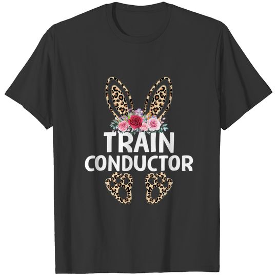 Matching Funny Leopard Print Bunny Train Conductor T-shirt