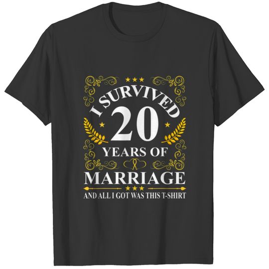 I Survived 20 Years Of Marriage 20Th Wedding Coupl T-shirt