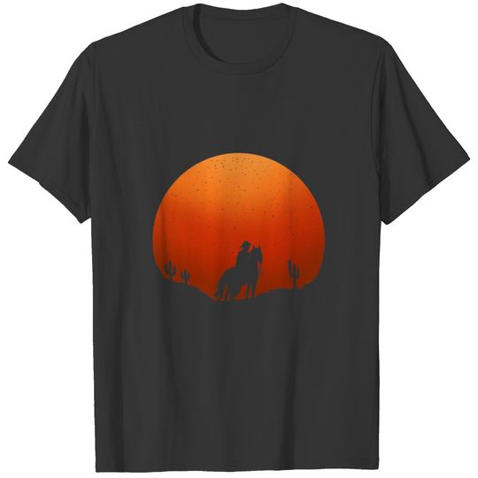 Cowboy with horse Wild West sunset landscape T-shirt