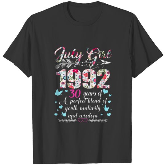 July Girl 1992 T 30Th Birthday Gifts 30 Years Old T-shirt