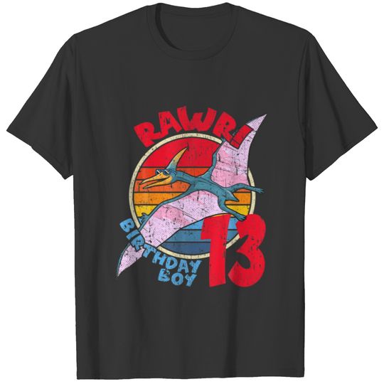 Mens Boy 13Th Birthday I Rawr! Pterodactylus I Fam T-shirt