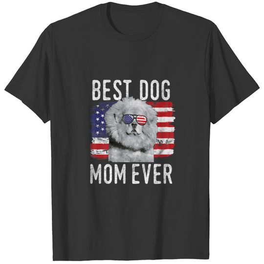 Womens American Flag Best Dog Mom Ever Tibetan Mas T-shirt