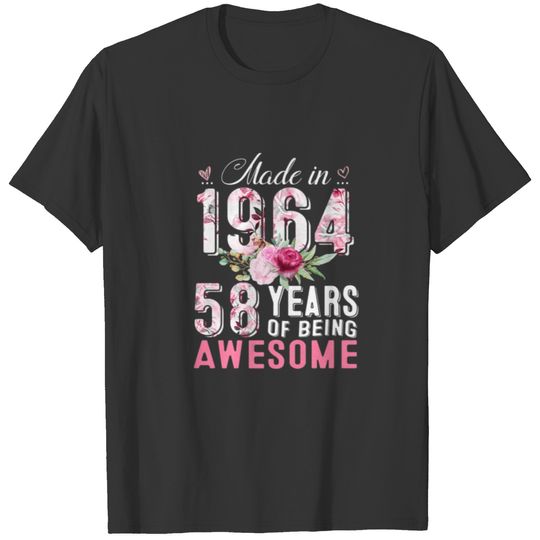 Made In 1964 Floral 58 Year Old 58Th Birthday Gift T-shirt