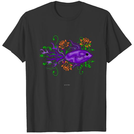 Purple Betta Fish Lotus Flowers Aquatic Art T-shirt