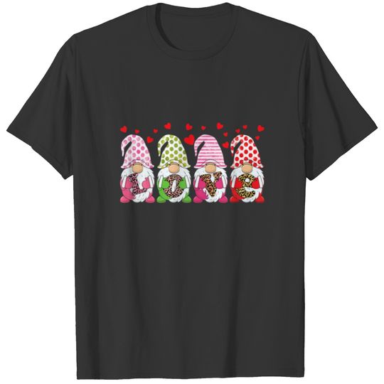 Fourth Gnomes Holding Heart Leopard Happy Valentin T-shirt