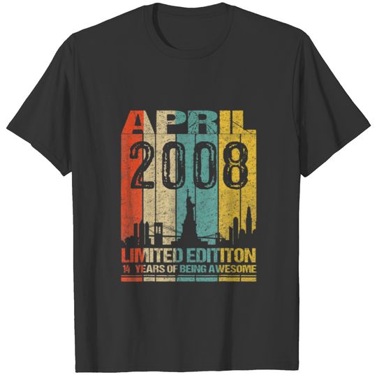 Awesome Since April 2008 14Th Birthday Vintage Ret T-shirt