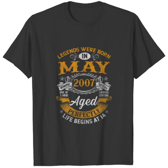 Legends Born In May 2007 14 Year Old 14Th Birthday T-shirt