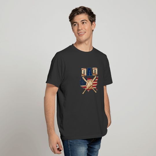 Vintage Proud Baseball Dad Cool American Flag T-shirt