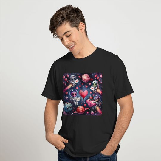 Aliens And Astronauts Exchange Cards In Space trends gifts T-Shirts
