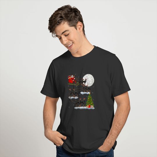 Xmas Lighting Tree Santa Riding Doberman Pinscher T-shirt