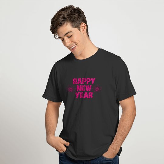 pink happy new year fireworks T-shirt