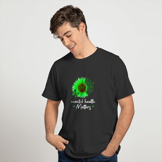 Mental Health Matters Green Sunflower Butterfly Aw T-shirt
