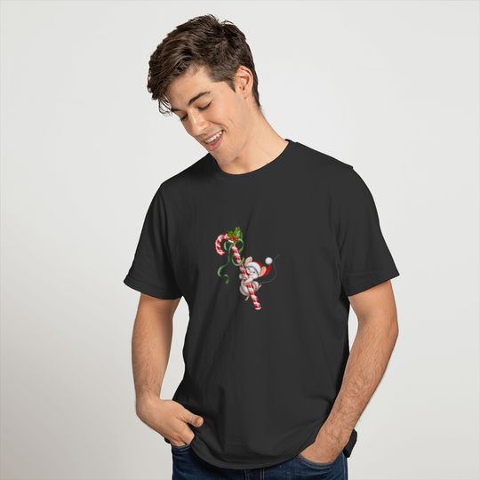 Vintage Christmas Mouse Sliding Down A Candy Cane T-shirt