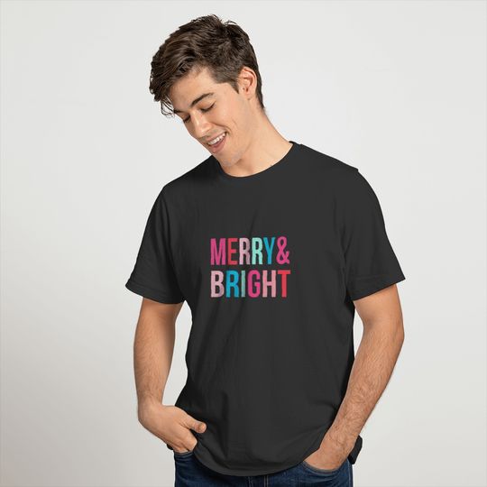Women's Girls Colorful Merry And Bright Christmas T-shirt