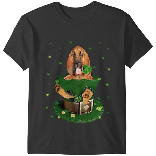St Patricks Day Leprechaun Bloodhound Dog Shamrock Irish T-Shirts