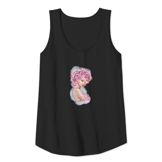 Pretty young girl with flowers in hair. Tank Top