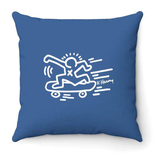 Vintage Throw Pillows - Keith Haring Throw Pillows Skateboard
