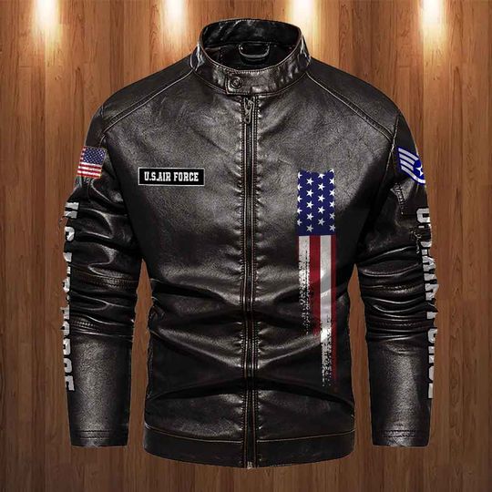Customized US Air Force Proudly Served Stand Collar Leather Jackets