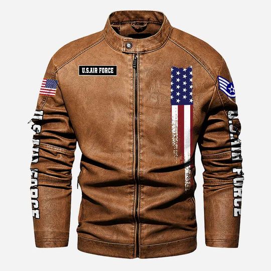 Customized US Air Force Proudly Served Stand Collar Leather Jackets