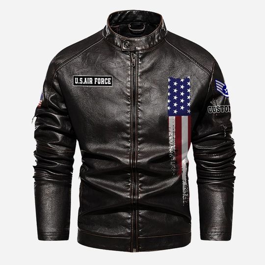 Customized USAF Skill Badges Proudly Served Stand Collar Leather Jackets
