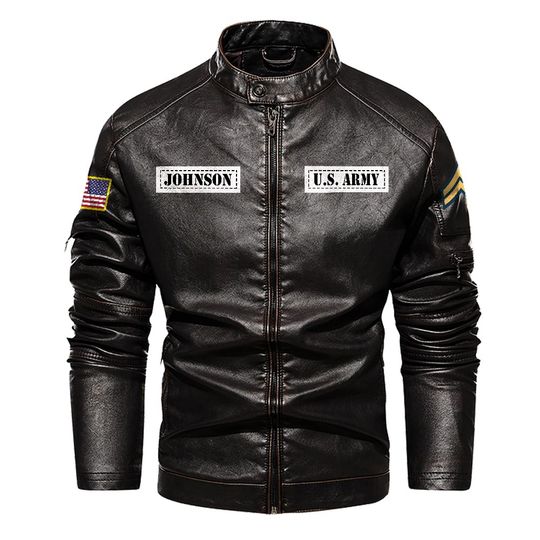 Customized Army Branches Stand Collar Leather Jackets