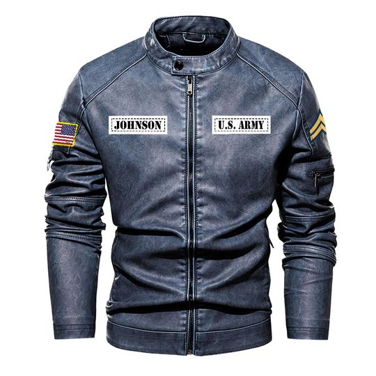Customized Army Branches Stand Collar Leather Jackets