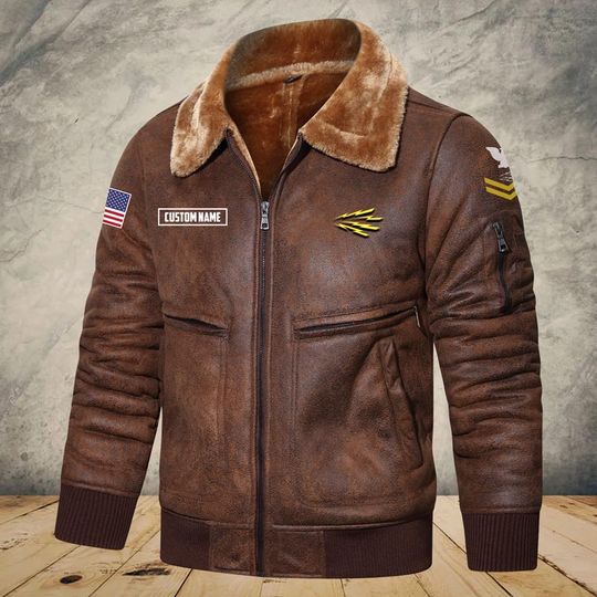 Customized Navy Ratings Leather Jacket Fur Lapel Leather Jacket