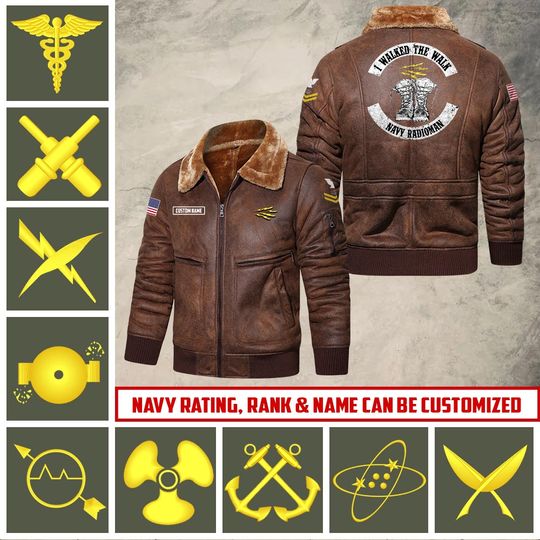Customized Navy Ratings Leather Jacket Fur Lapel Leather Jacket