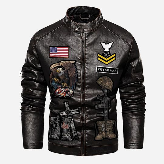 Customized Navy Ships Proudly Served Stand Collar Leather Jackets