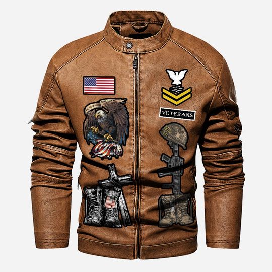 Customized Navy Ships Proudly Served Stand Collar Leather Jackets
