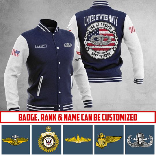 Customized US Navy Skill Badges Baseball Jacket