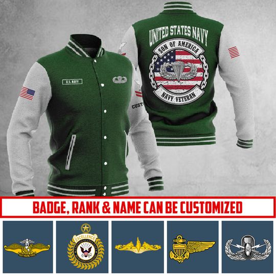 Customized US Navy Skill Badges Baseball Jacket