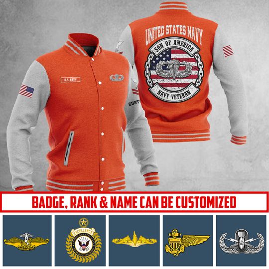 Customized US Navy Skill Badges Baseball Jacket